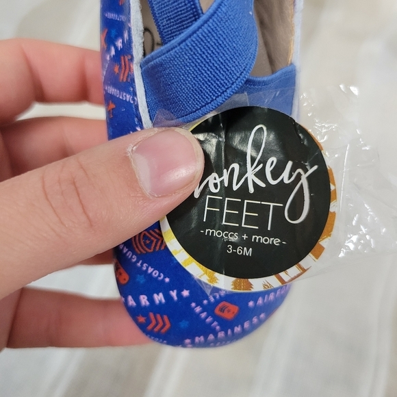 NEW Monkey Feet Ballerina Leather Moccasins Military Blue‎ Size 3-6 Months - Picture 7 of 9